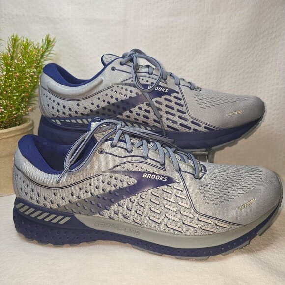 BROOKS RUNNING ADRENALINE GTS 21 MENS GRAY BLUE EUC - Picture 1 of 9